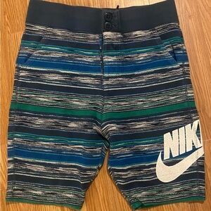 Vintage Nike Mens Navy, Blue & Green Striped Shorts